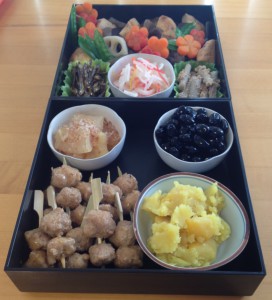 Jubako filled with home made osechi after sensei Elizabeth Andoh’s osechi workshop