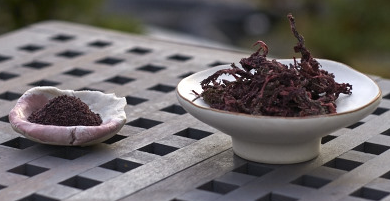 Yukari: already powdered on the left and sun dried after making my ume-boshi (pickled plums)